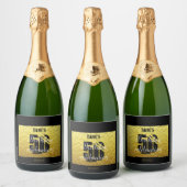 金ゴールドとブラック50誕生日きらめくワインラベル スパークリングワインラベル (ボトル)