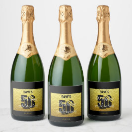 金ゴールドとブラック50誕生日きらめくワインラベル スパークリングワインラベル