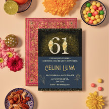 金ゴールドとブラック61番目から69番目のバースデーパーティ招待状