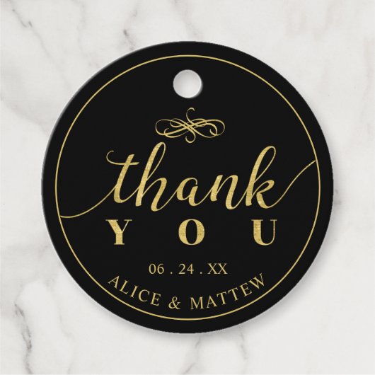 金ゴールドとブラック |エレガントなウェディングありがとうございました フェイバータグ (正面)