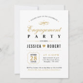 金ゴールドとブラック |エレガント婚約パーティ招待状 招待状 (正面)