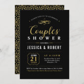 金ゴールドとブラック |カップルエレガントウェディングシャワー 招待状 (正面/裏面)