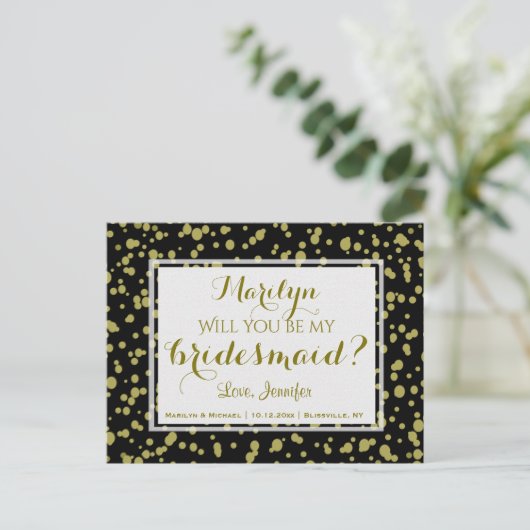 金ゴールドとブラック・グラム | 私の花嫁のメイドになってくれない？ インビテーションポストカード (スタンド正面)