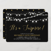 金ゴールドとブラック |サプライズ50th誕生日パーティー 招待状 (正面/裏面)