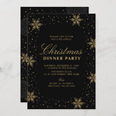 金ゴールドとブラック |シックモダンクリスマスディナーパーティー 招待状 (正面/裏面)