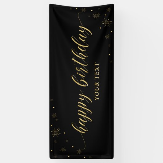 金ゴールドとブラック |スパークルハッピーバースデーパーティーバナー 横断幕 (縦)
