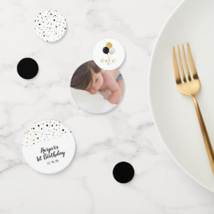 金ゴールドとブラック  バルーン1st誕生日パーティー コンフェッティ