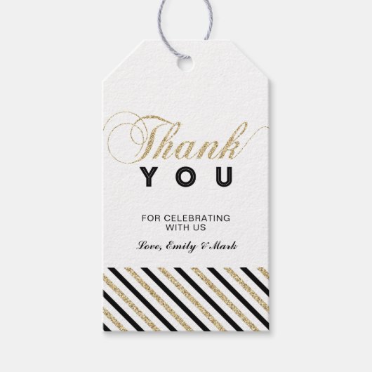 金ゴールドとブラック |パーティモダンーのお願いありがとうございますラベル ギフトタグ (正面)