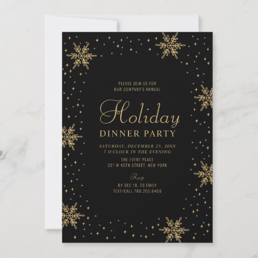 金ゴールドとブラック |ホリデーモダンディナーパーティー 招待状 (正面)