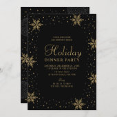 金ゴールドとブラック |ホリデーモダンディナーパーティー 招待状 (正面/裏面)