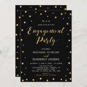 金ゴールドとブラック | モダン紙吹雪婚約パーティ 招待状 (正面/裏面)