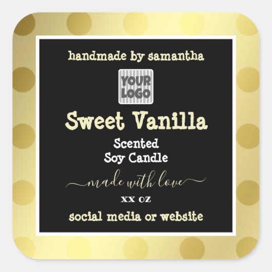 金ゴールドとブラック（ロゴ付き）製品のパッケージラベル スクエアシール (正面)