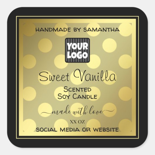 金ゴールドとブラック（ロゴ付き）製品のパッケージラベル スクエアシール (正面)