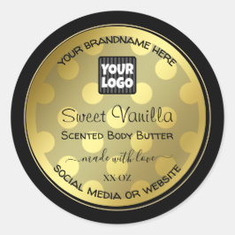 金ゴールドとブラック（ロゴ付き）製品のパッケージラベル ラウンドシール