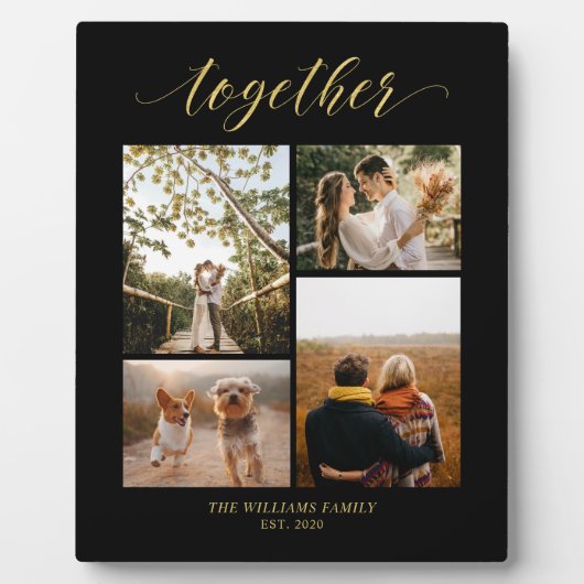 金ゴールドとブラック |一緒に家族のギフト写真コラージュ フォトプラーク (正面)