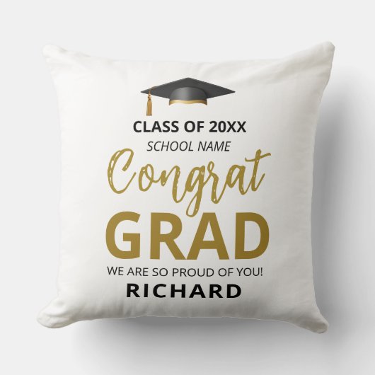 金ゴールドとブラック |卒業モダンのカスタム贈り物 クッション (正面)