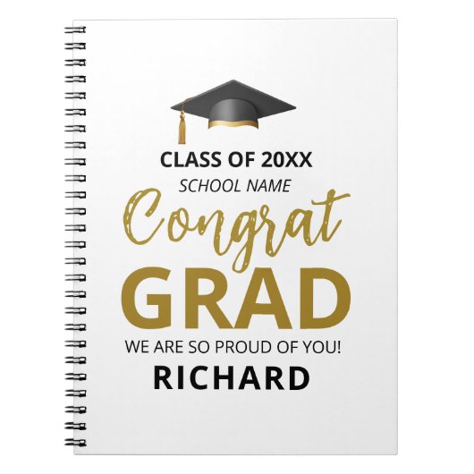 金ゴールドとブラック |卒業モダンのカスタム贈り物 ノートブック (正面)