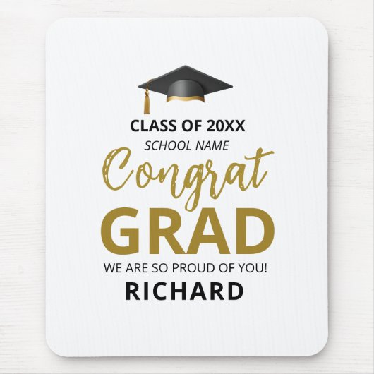 金ゴールドとブラック |卒業モダンのカスタム贈り物 マウスパッド (正面)