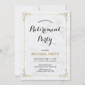 金ゴールドとブラック |大理石クラシック退職金パーティー 招待状 (正面)