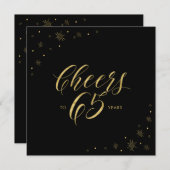 金ゴールドとブラック |応援65th Birthday Party Square 招待状 (正面/裏面)