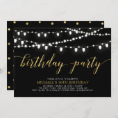 金ゴールドとブラック |成人男子50歳の誕生日パーティー 招待状 (正面/裏面)