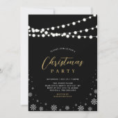 金ゴールドとブラック |文字列ライトクリスマスパーティー招待 招待状 (正面)