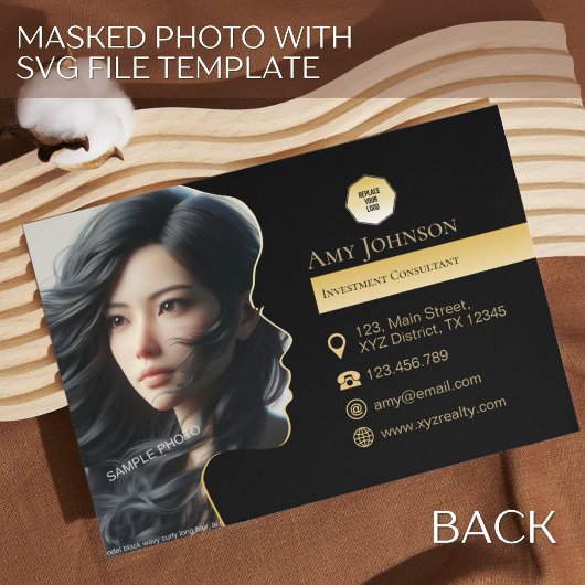 金ゴールドとブラック、独自の写真を顔シルエットに追加 名刺