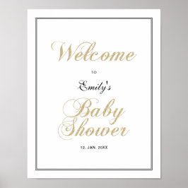 金ゴールドとブラック |男のモダン子の赤ちゃんシャワー歓迎サイン ポスター