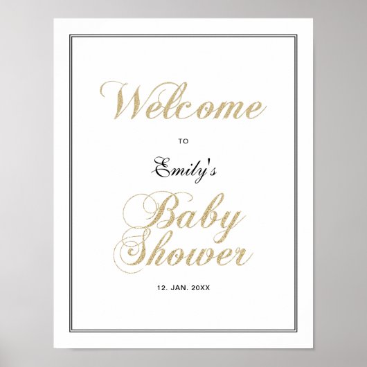 金ゴールドとブラック |男のモダン子の赤ちゃんシャワー歓迎サイン ポスター (正面)