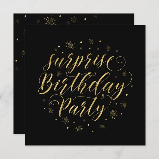 金ゴールドとブラック |第50回サプライズ誕生日パーティー 招待状 (正面/裏面)