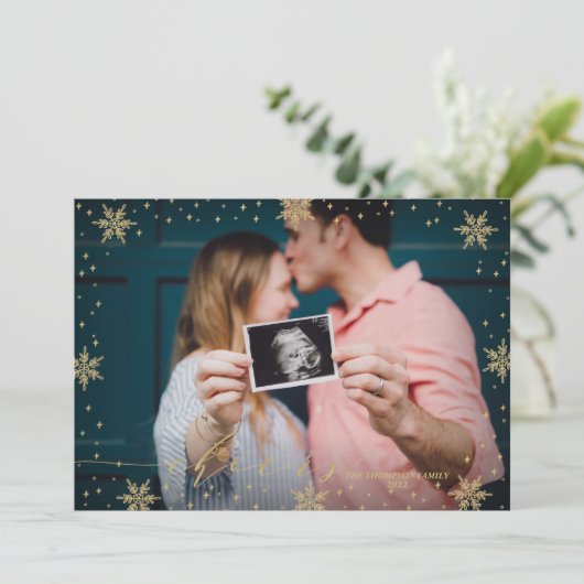 金ゴールドとブラック |雪の結晶応援写真クリスマスC カード (スタンド正面)