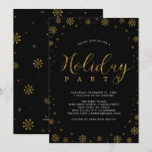 金ゴールドとブラック |雪モダン片ホリデーパーティー 招待状 (正面/裏面)