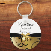金ゴールドとブラック、Sweet sixteen、カスタムパーティーの好意 キーホルダー (正面)