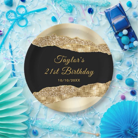 金ゴールドとブラックGLAM涙バースデーパーティー ペーパープレート (パーティー)