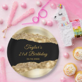 金ゴールドとブラックGLAM涙バースデーパーティー ペーパープレート (パーティー)