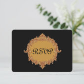 金ゴールドとブラックRSVP結婚の応答カード2A 出欠カード (スタンド正面)