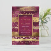 金ゴールドとブルゴーニュのストロークと結婚紙吹雪 招待状 (スタンド正面)