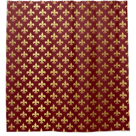 金ゴールドとブルゴーニュのダマスシャワーカーテン シャワーカーテン (正面)