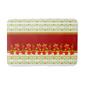 金ゴールドとブルゴーニュのフローラアクセント バスマット (正面)