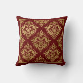 金ゴールドとブルゴーニュのフローラダマスク幾何学的パターン クッション (裏面)