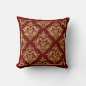 金ゴールドとブルゴーニュのフローラダマスク幾何学的パターン クッション (正面)