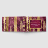 金ゴールドとブルゴーニュのブラシのストローク,紙吹雪結婚の ゲストブック (全面)