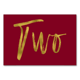 金ゴールドとブルゴーニュエレガントーのテーブル番号2 テーブルナンバー