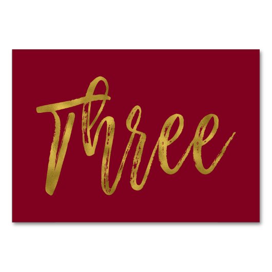 金ゴールドとブルゴーニュエレガントーのテーブル番号3 テーブルナンバー (正面)