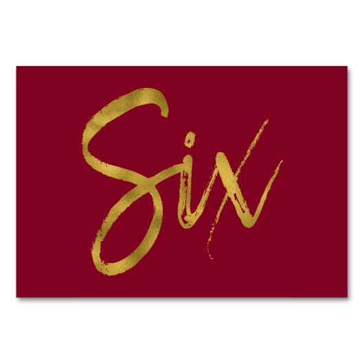 金ゴールドとブルゴーニュエレガントーのテーブル番号6 テーブルナンバー (正面)