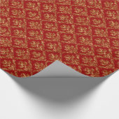 金ゴールドとブルゴーニュレッドヴィンテージダマスク2 ラッピングペーパー (角)