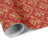 金ゴールドとブルゴーニュレッドヴィンテージダマスク2 ラッピングペーパー (ロールコーナー)