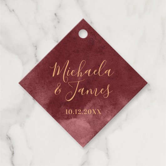 金ゴールドとブルゴーニュ水カラーメッセージカード フェイバータグ (正面)