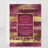 金ゴールドとブルゴーニュ結婚ーのブライダルシャワー 招待状 (正面)