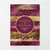 金ゴールドとブルゴーニュ結婚ーの筆 三つ折り招待状 (カバー)